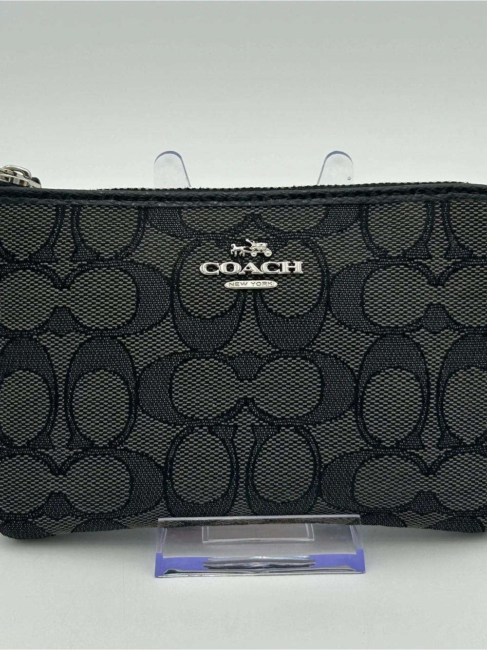 Coach Signature Black Denim Zip Wristlet